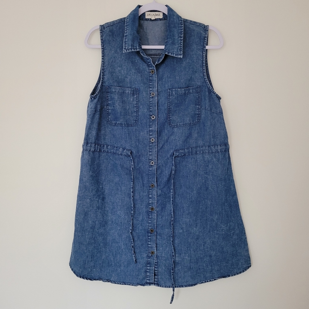 Y2K Denim Sleeveless Shirts Midi‎ Dress Size L